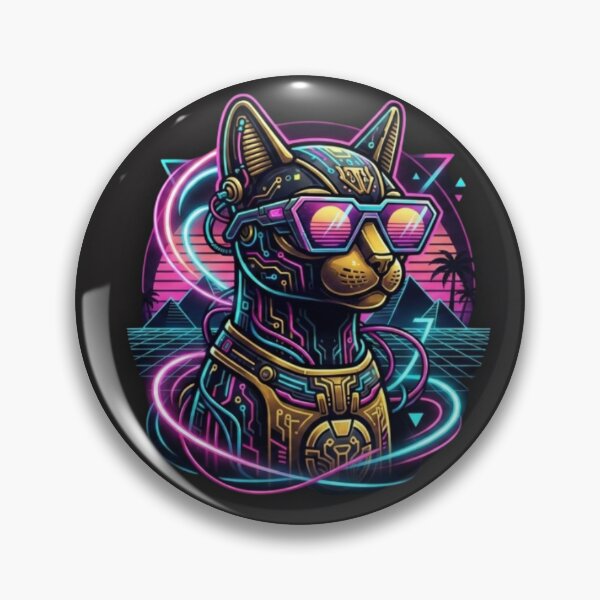 Item preview, Neon Synthwave Bastet - Cyberpunk Ancient Egypt designed and sold by alalame.