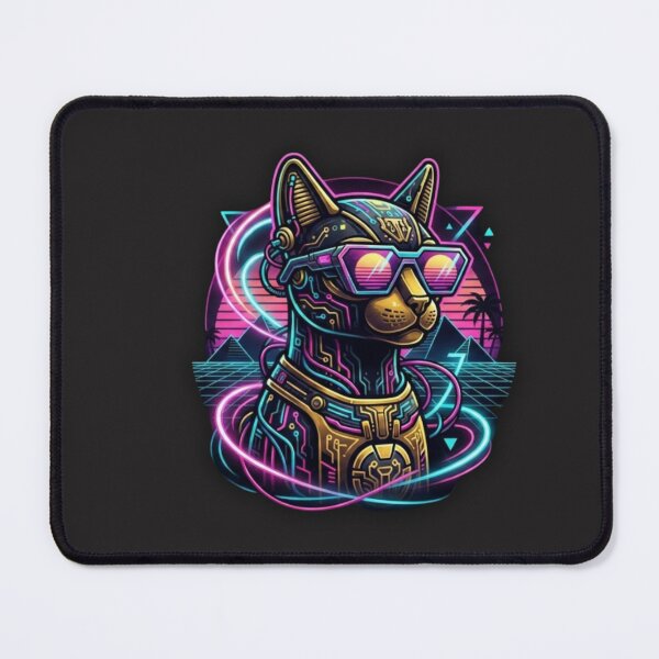 Item preview, Neon Synthwave Bastet - Cyberpunk Ancient Egypt designed and sold by alalame.