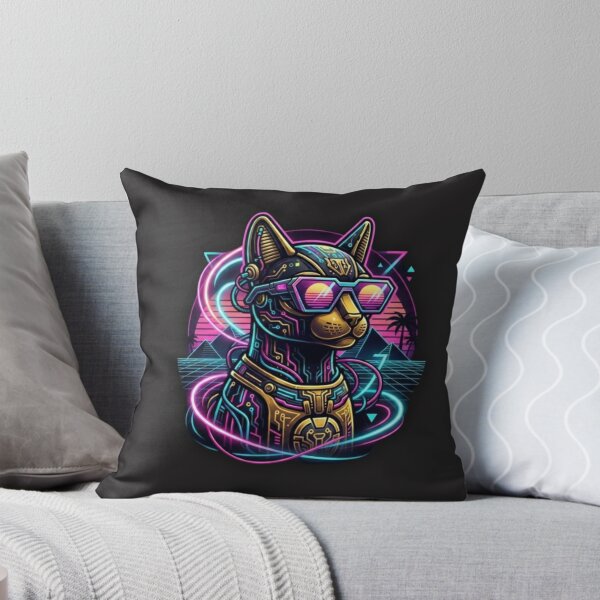 Item preview, Neon Synthwave Bastet - Cyberpunk Ancient Egypt designed and sold by alalame.