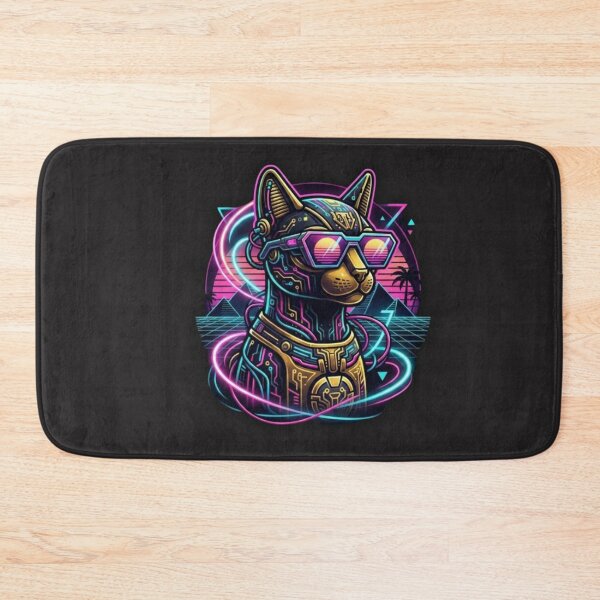 Item preview, Neon Synthwave Bastet - Cyberpunk Ancient Egypt designed and sold by alalame.
