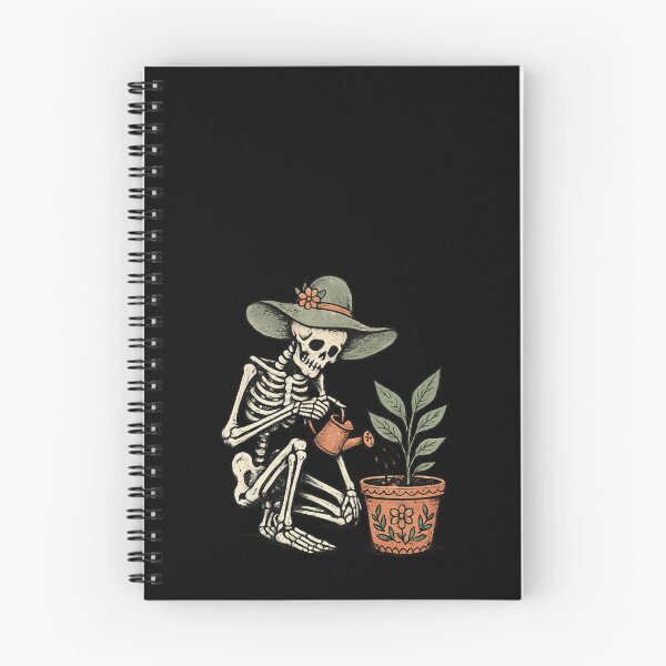 Item preview, Peaceful Skeleton in Sun Hat Watering Plant Folk Tattoo Flash Style Sage Terracotta Zine Art designed and sold by OnPointOutfits.