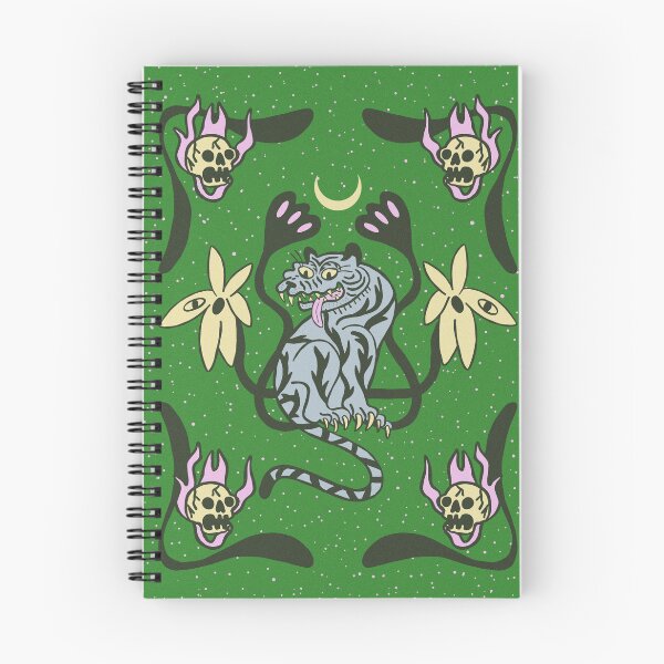 Item preview, Psychedelic Tiger and Flaming Skulls Illustration designed and sold by adamstav-prints.