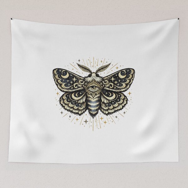 Item preview, Mystical Moth with Crescent Moons Stars and Eye Wing Pattern Victorian Occult Celestial Illustration designed and sold by OnPointOutfits.