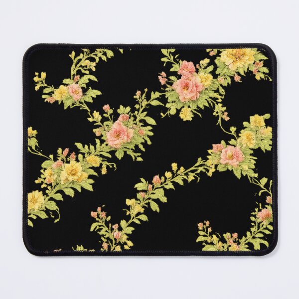 Item preview, Vintage Peach & Yellow Floral Dress Pattern | Elegant Black Background Flower Print | Cottagecore Aesthetic Dress designed and sold by Bhaskar Digital Art.
