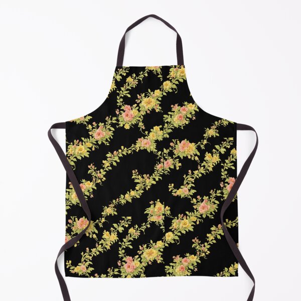 Item preview, Vintage Peach & Yellow Floral Dress Pattern | Elegant Black Background Flower Print | Cottagecore Aesthetic Dress designed and sold by Bhaskar Digital Art.