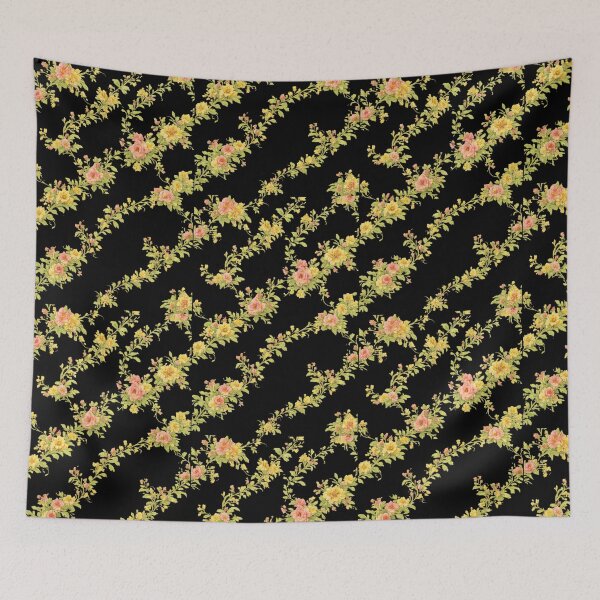 Item preview, Vintage Peach & Yellow Floral Dress Pattern | Elegant Black Background Flower Print | Cottagecore Aesthetic Dress designed and sold by Bhaskar Digital Art.