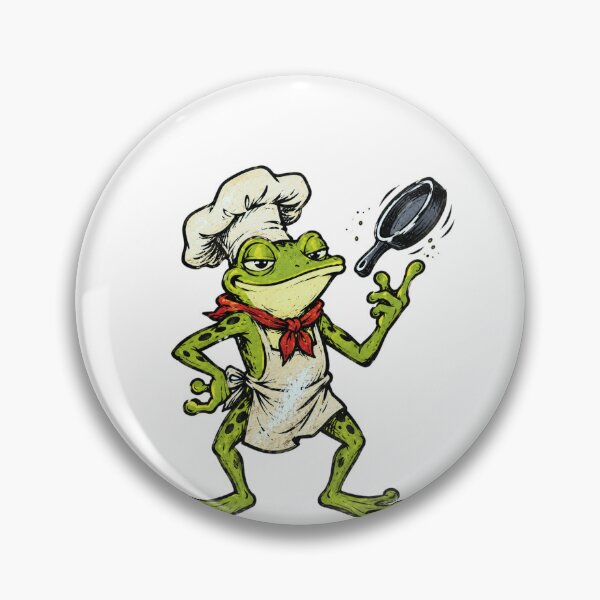 Item preview, Smug Chef Frog Tossing Frying Pan in Crooked Hat Retro 90s Skate Art Funny Cooking Illustration designed and sold by OnPointOutfits.