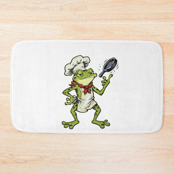 Item preview, Smug Chef Frog Tossing Frying Pan in Crooked Hat Retro 90s Skate Art Funny Cooking Illustration designed and sold by OnPointOutfits.