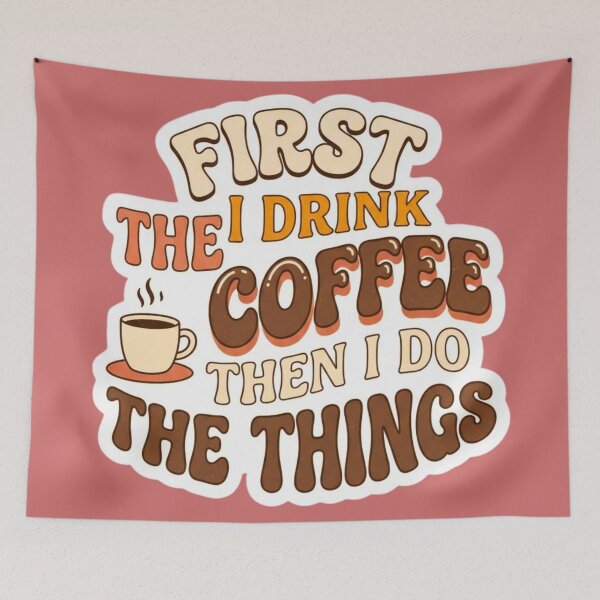 Item preview, First I Drink Coffee Retro Typography Sticker designed and sold by HAPPY HARBOR DESIGN .