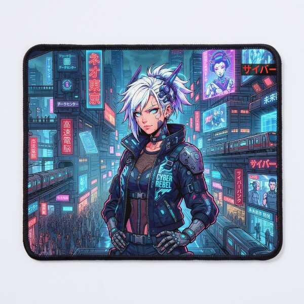 Item preview, Cyberpunk Rebel Girl White Hair Neo Tokyo Manga designed and sold by DigitalArtx-com.