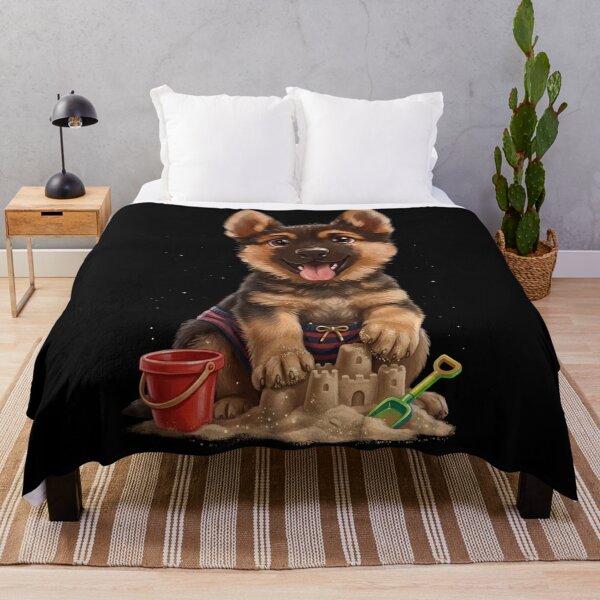 Item preview, Cute German Shepherd Puppy Building Sandcastle Summer Vacation designed and sold by SilentFlower.