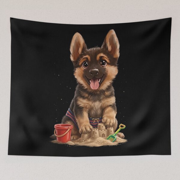 Item preview, Cute German Shepherd Puppy Building Sandcastle Summer Vacation designed and sold by SilentFlower.
