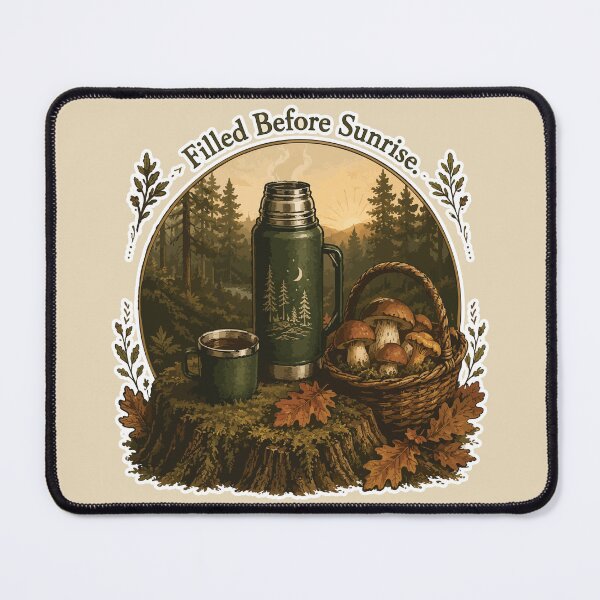 Item preview, Filled Before Sunrise Mushroom Sticker | Mushroom Hunting Coffee Lover | Forest Foraging Morning | Mycology Cottagecore Art designed and sold by SimplePoDesign.