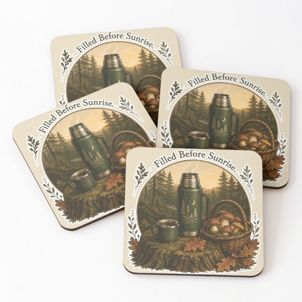 Item preview, Filled Before Sunrise Mushroom Sticker | Mushroom Hunting Coffee Lover | Forest Foraging Morning | Mycology Cottagecore Art designed and sold by SimplePoDesign.