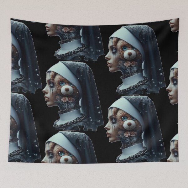 Item preview, Gothic Nun with Teddy Bear Double Exposure Horror Art designed and sold by LujziWorld.