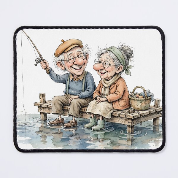 Item preview, Elderly couple fishing at the lake – Grandpa and Grandma in a natural idyll, rustic & charming designed and sold by Connys Colorful World.