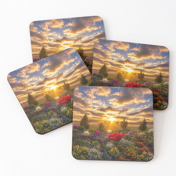 Item preview, Golden Sunrise Over a Blooming Tulip Garden – Vibrant Floral Landscape designed and sold by Wild Bloom Paws.
