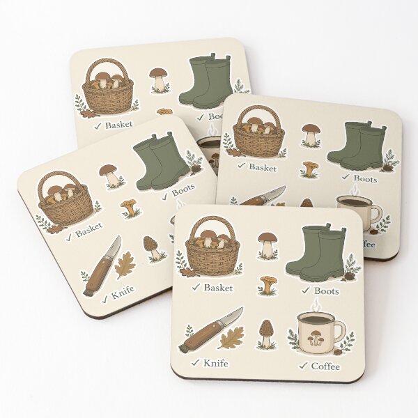 Item preview, Mushroom Hunting Essentials Sticker | Basket Boots Knife Coffee | Mycology Checklist | Forest Foraging | Cottagecore Gift designed and sold by SimplePoDesign.
