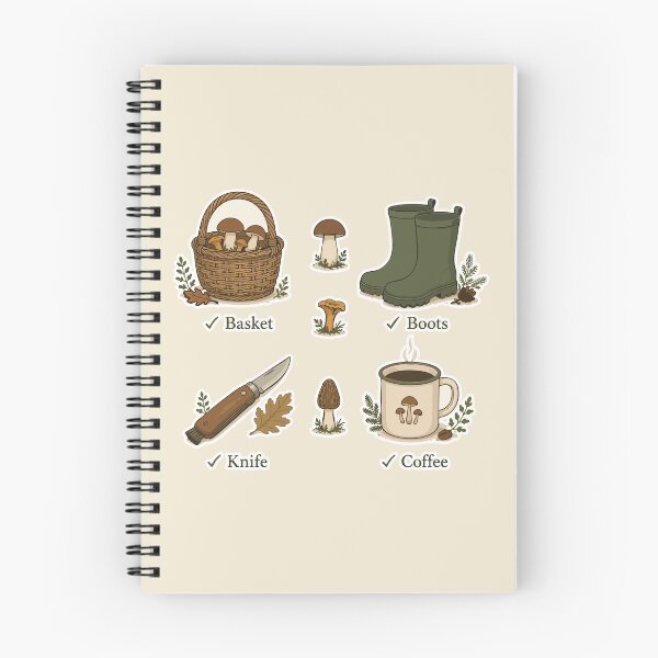 Item preview, Mushroom Hunting Essentials Sticker | Basket Boots Knife Coffee | Mycology Checklist | Forest Foraging | Cottagecore Gift designed and sold by SimplePoDesign.