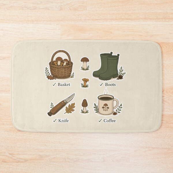 Item preview, Mushroom Hunting Essentials Sticker | Basket Boots Knife Coffee | Mycology Checklist | Forest Foraging | Cottagecore Gift designed and sold by SimplePoDesign.