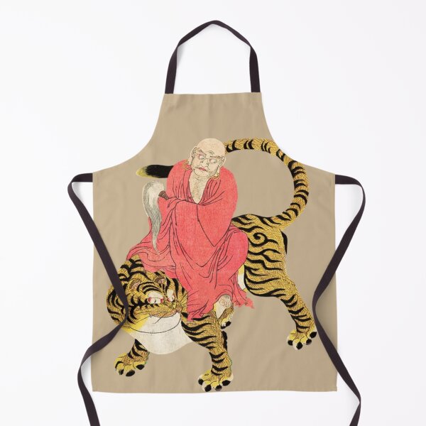 Item preview, Japanese Buddhist Monk - Tiger - Modern Ukiyo-e - Japandi, Warm Beige designed and sold by Black Swallow.