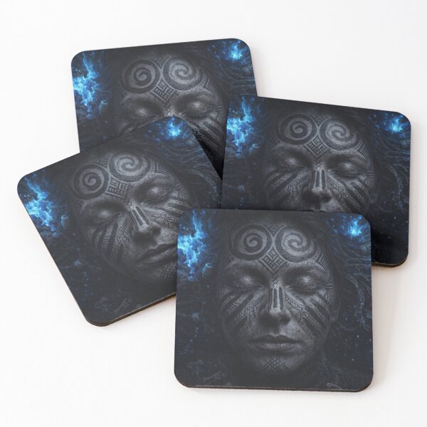 Item preview, Blue Fire Tribal Shaman Spirit Portrait designed and sold by WitchyBotanicaArt.