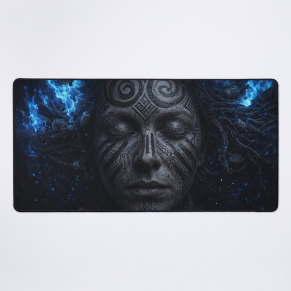 Item preview, Blue Fire Tribal Shaman Spirit Portrait designed and sold by WitchyBotanicaArt.