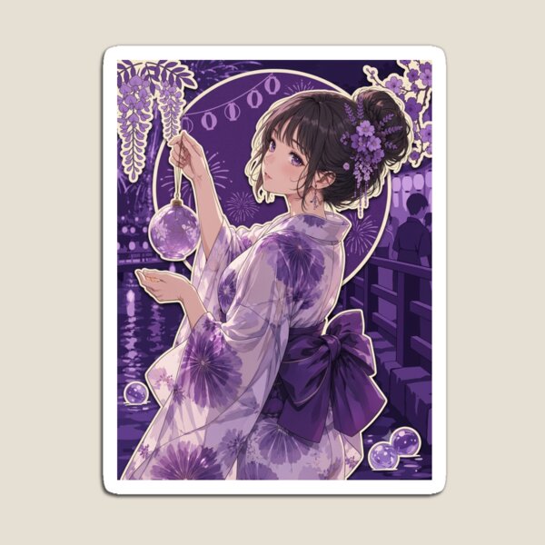 Item preview, Purple Yukata Lady - kawaii version designed and sold by Japanese Vibes.
