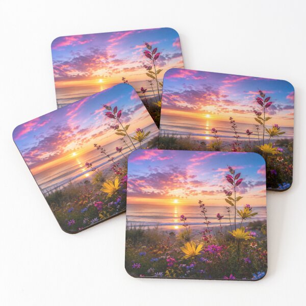 Item preview, Wildflower Meadow by the Ocean at Sunset – Vibrant Coastal Nature Landscape designed and sold by Wild Bloom Paws.