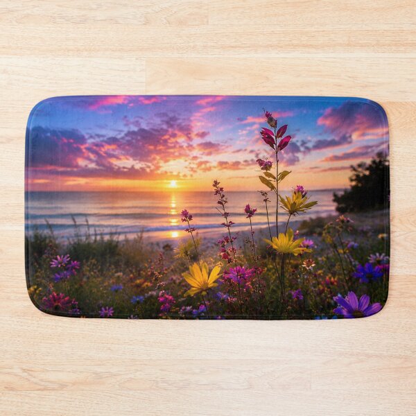 Item preview, Wildflower Meadow by the Ocean at Sunset – Vibrant Coastal Nature Landscape designed and sold by Wild Bloom Paws.