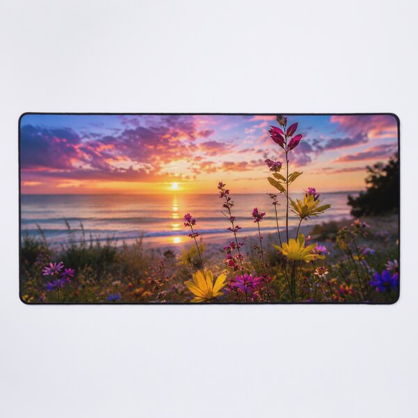 Item preview, Wildflower Meadow by the Ocean at Sunset – Vibrant Coastal Nature Landscape designed and sold by Wild Bloom Paws.