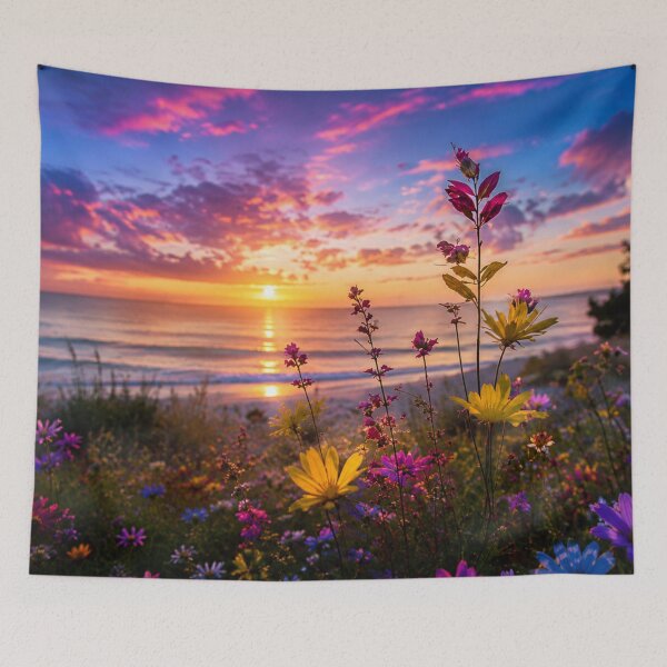 Item preview, Wildflower Meadow by the Ocean at Sunset – Vibrant Coastal Nature Landscape designed and sold by Wild Bloom Paws.