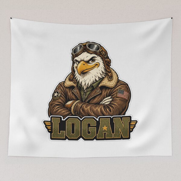 Item preview, Logan – Vintage Aviator Eagle Name Mascot Sticker designed and sold by AlexLineArt.