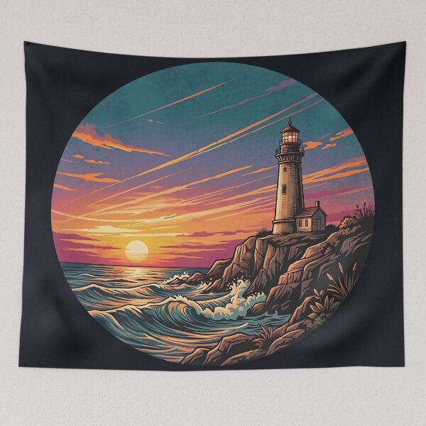 Item preview, Lighthouse at Sunset Coastal Landscape Illustration designed and sold by artscripts.