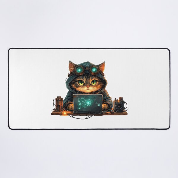 Item preview, Steampunk Cat Working On Laptop designed and sold by BetweenForms.