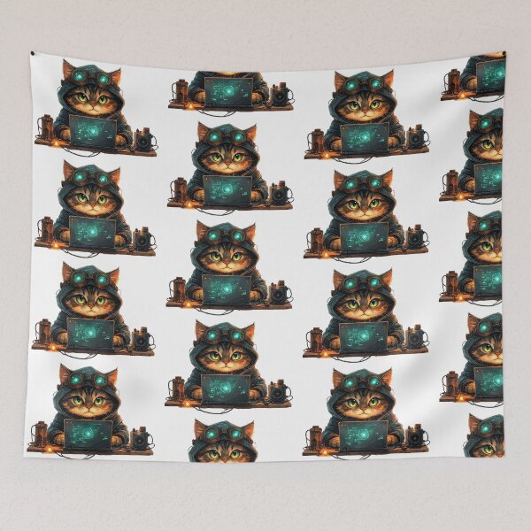 Item preview, Steampunk Cat Working On Laptop designed and sold by BetweenForms.