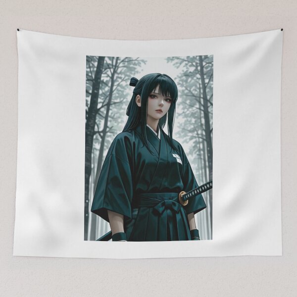 Item preview, Art - Young Samurai Woman, Serenity in the Misty Forest designed and sold by AnimeShin.