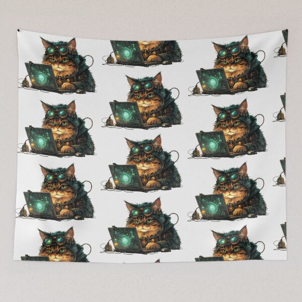 Item preview, Cozy Steampunk Cat Inventor Night Scene designed and sold by BetweenForms.