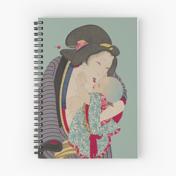 Item preview, Japanese Mother and Child - Modern Ukiyo-e Portrait - Japandi, Sage Green designed and sold by Black Swallow.