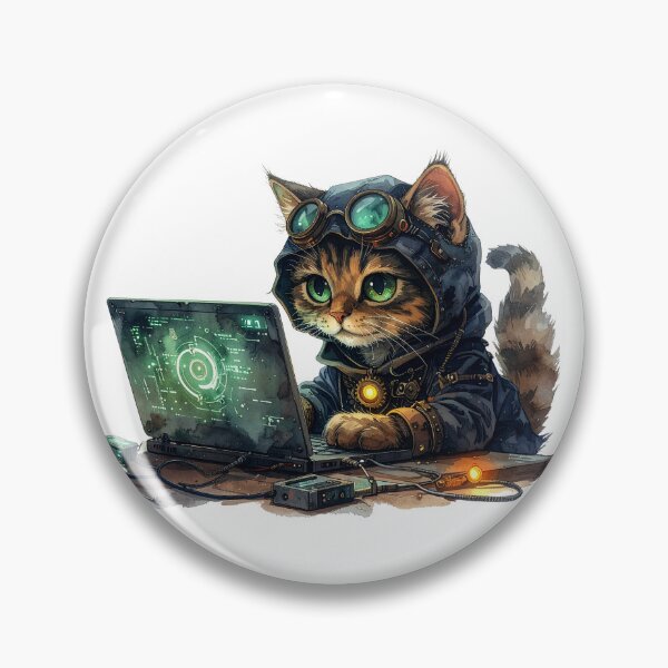 Item preview, Steampunk Cat Gamer With Glowing Laptop designed and sold by BetweenForms.