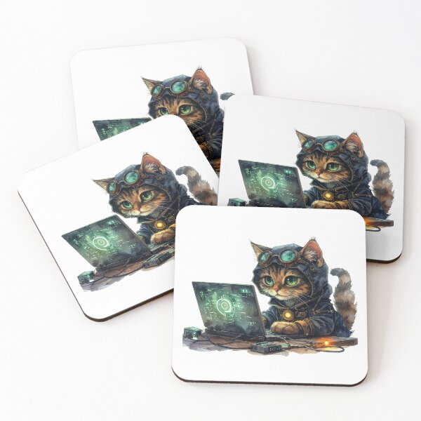 Item preview, Steampunk Cat Gamer With Glowing Laptop designed and sold by BetweenForms.