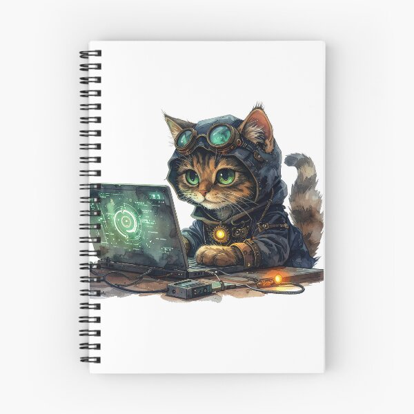 Artikelvorschau, Steampunk-Katzen-Gamer mit leuchtendem Laptop entworfen und verkauft von BetweenForms.