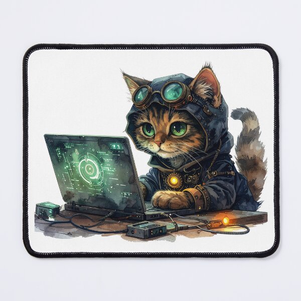 Item preview, Steampunk Cat Gamer With Glowing Laptop designed and sold by BetweenForms.