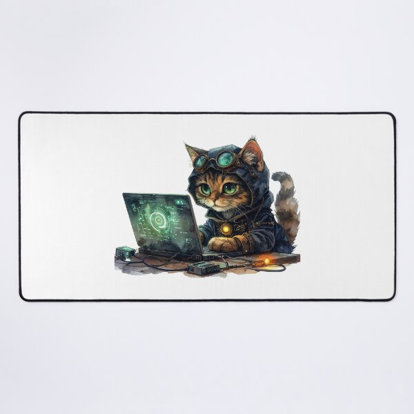 Item preview, Steampunk Cat Gamer With Glowing Laptop designed and sold by BetweenForms.