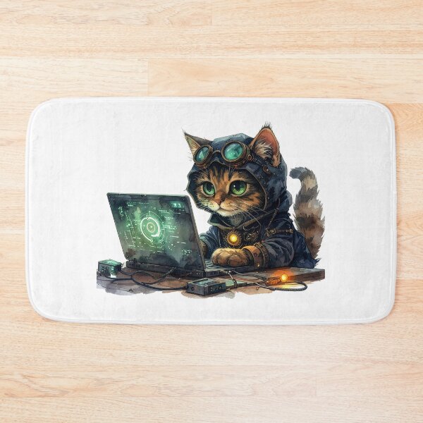 Item preview, Steampunk Cat Gamer With Glowing Laptop designed and sold by BetweenForms.
