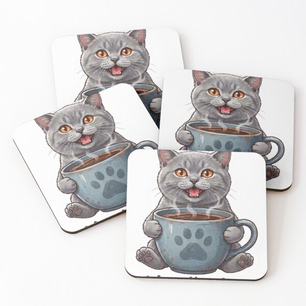 Item preview, Cute Grey Cat Hugging Coffee Mug Sticker – Funny Coffee Lover Cat Design designed and sold by PrintforDesign.