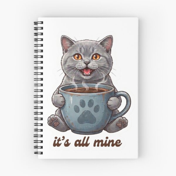 Item preview, Cute Grey Cat Hugging Coffee Mug Sticker – Funny Coffee Lover Cat Design designed and sold by PrintforDesign.