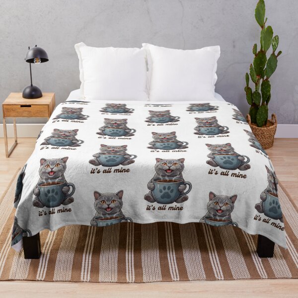 Item preview, Cute Grey Cat Hugging Coffee Mug Sticker – Funny Coffee Lover Cat Design designed and sold by PrintforDesign.