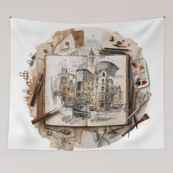 Item preview, T-Shirt - Sticker - European Cityscape: Sketch & Wash designed and sold by ForeverPrintsOK.