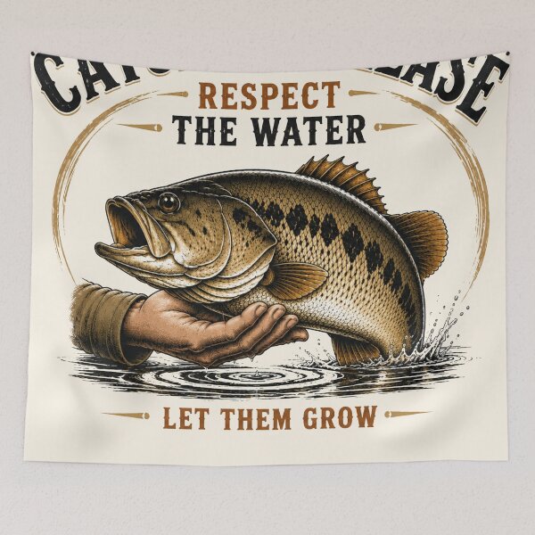 Item preview, Catch and Release Respect the Water Let Them Grow Funny Bass Fishing T-Shirt designed and sold by TeeVerse27.